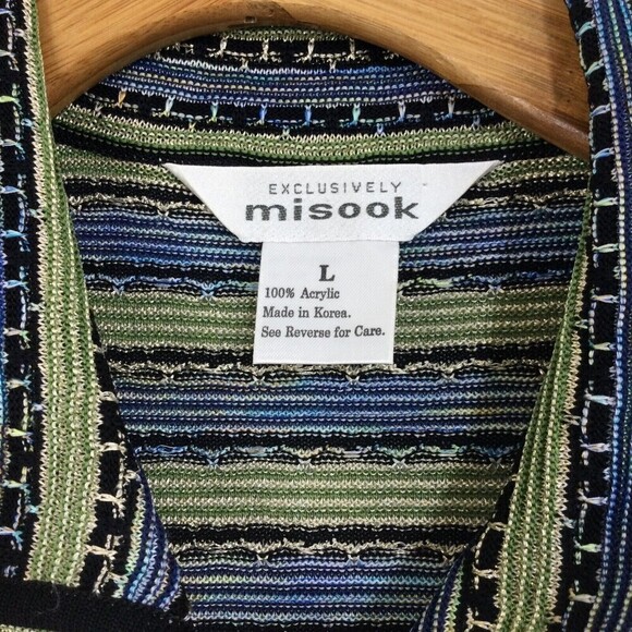 Exclusively Misook Metallic Striped Collared Button Down Knit Cardigan Sweater L - Picture 4 of 11